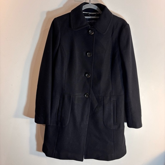 BANANA REPUBLIC Sz M Classic Black Coat Wool Blend Italian Fabric Lined - Picture 1 of 10